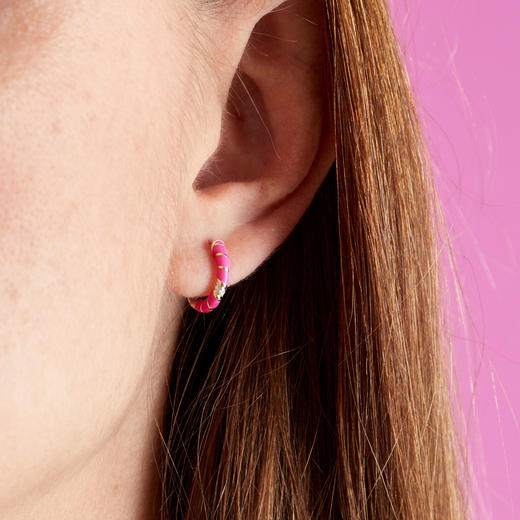 订购10周到｜Yvonne Leon-Les Torsades-9K黄金 珐琅 钻石 麻花 耳环（玫粉色）［法国设计师］ 商品图1