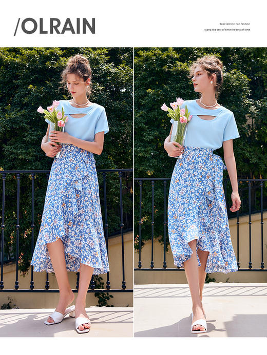 OLrain法式高级穿搭短袖T恤女夏季2022年新款时尚镂空设计感上衣 商品图2