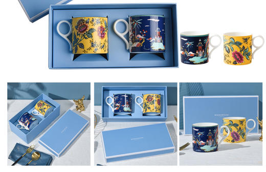 【团购展示】WEDGWOOD玮致活 漫游美境黄色绮想+蓝塔物语马克杯对杯礼盒 商品图0