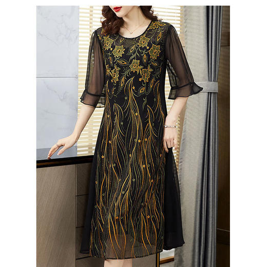 DP2029 杭州真丝连衣裙女2022夏季新款高端桑蚕丝中年妈妈绣花裙子 商品图8