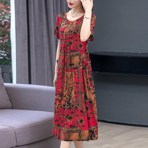 特大码300斤棉绸连衣裙女中长款加肥加大200斤胖妈妈装裙子HS-083 商品图0