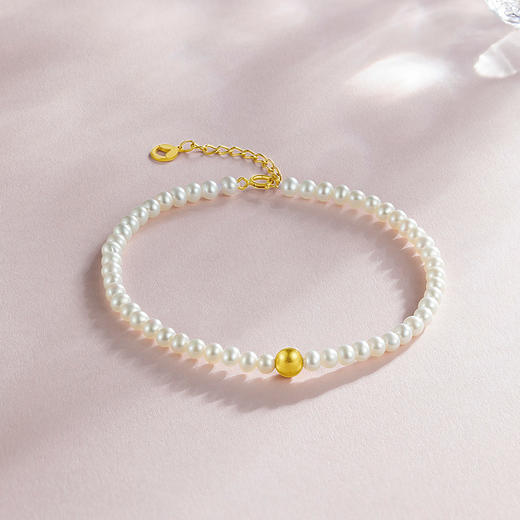 周六福珍珠手链女款黄18K金优雅珍珠手饰送女友官方正品 商品图2