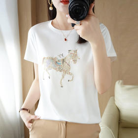 QHJY-JY2263前丝后棉短袖T恤女ins潮宽松白色印花圆领新款半袖上衣夏季女装