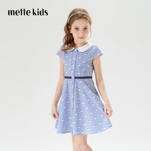 mettekids儿童裙子2022夏季新款童装洋气时髦潮娃娃领女童连衣裙 商品图0