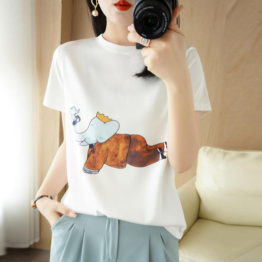 QHJY-JY2263前丝后棉短袖T恤女ins潮宽松白色印花圆领新款半袖上衣夏季女装 商品图6