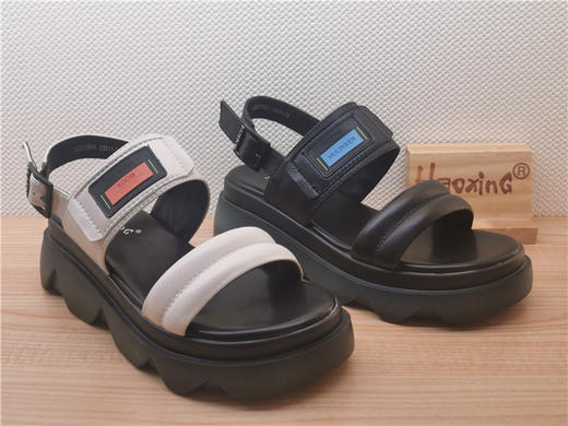 2022豪行夏季新款正品女鞋真皮休闲舒适百搭厚底女凉鞋22251819 商品图0