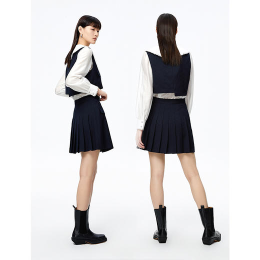 NEELLY纳俪大翻领衬衫两件时尚套装衬衫小众减龄新款条纹马甲百搭N22081B01051 商品图4