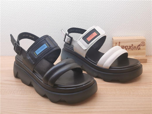 2022豪行夏季新款正品女鞋真皮休闲舒适百搭厚底女凉鞋22251819 商品图1