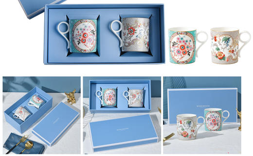 【团购展示】WEDGWOOD玮致活 漫游美境洛可可花卉+山茶花马克杯对杯礼盒 商品图0