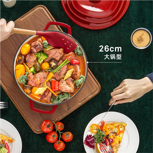 美珑美利 缤彩C+珐琅铸铁锅汤锅提香红26cm 商品图2