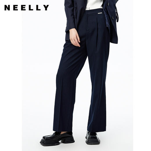 NEELLY纳俪条纹西裤女垂感高级感休闲裤秋季新款宽松直筒阔腿裤N22081H01061 商品图2