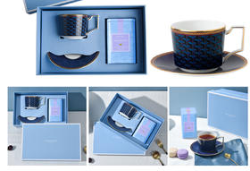 【团购展示】WEDGWOOD玮致活 拜占庭蓝色杯碟组+伯爵茶罐礼盒