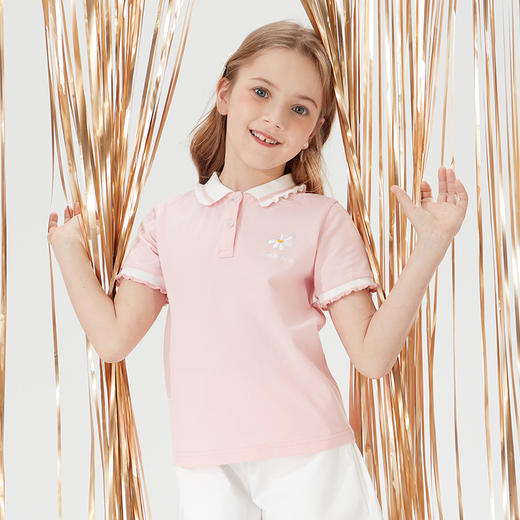 mettekids儿童短袖T恤2022新款女童夏装粉色大童童装洋气时髦上衣 商品图1