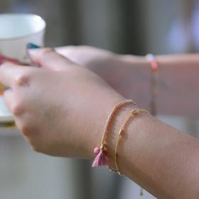 【流苏手链】VIKIKO 怀旧款水晶小吊 流苏手链绳双层风格 15-20cm