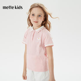 mettekids儿童短袖T恤2022新款女童夏装粉色大童童装洋气时髦上衣