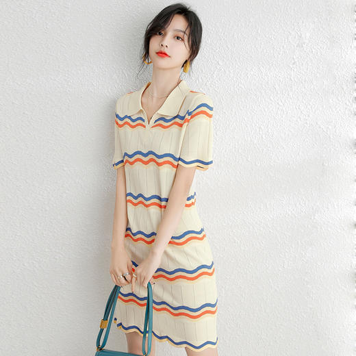 时尚条纹Polo连衣裙,2022年新款夏季设计感小众裙子 YYM6101 商品图1