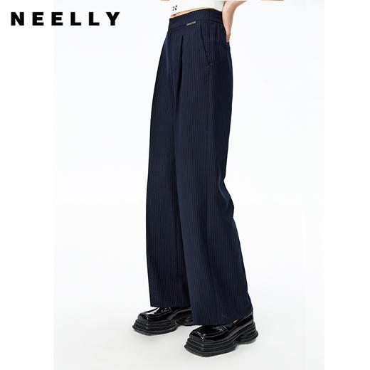 NEELLY纳俪条纹西裤女垂感高级感休闲裤秋季新款宽松直筒阔腿裤N22081H01061 商品图1