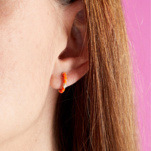 订购10周到｜Yvonne Leon-Les Torsades-9K黄金 珐琅 钻石 麻花 耳环（橙色）［法国设计师］ 商品图1