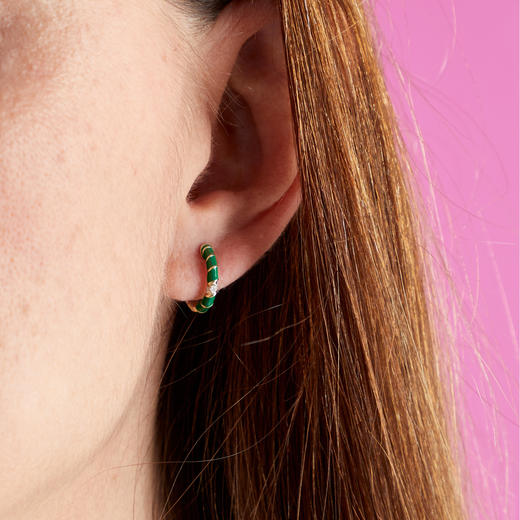 订购10周到｜Yvonne Leon-Les Torsades-9K黄金 珐琅 钻石 麻花 耳环（祖母绿色）［法国设计师］ 商品图1