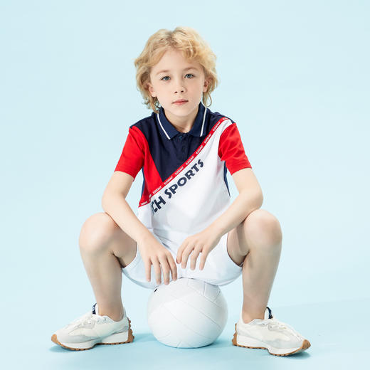 mettekids儿童短袖T恤男童两件套凉爽潮透气上衣polo衫五分裤夏装 商品图1