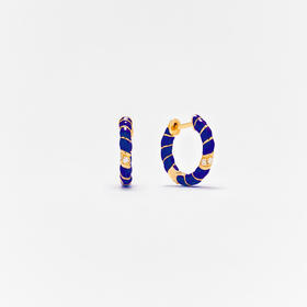 订购10周到｜Yvonne Leon-Les Torsades-9K黄金 珐琅 钻石 麻花 耳环（海军蓝色）［法国设计师］