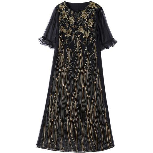 DP2029 杭州真丝连衣裙女2022夏季新款高端桑蚕丝中年妈妈绣花裙子 商品图9