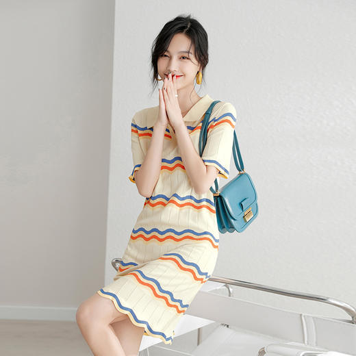 时尚条纹Polo连衣裙,2022年新款夏季设计感小众裙子 YYM6101 商品图2