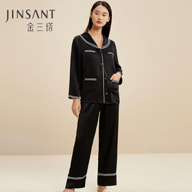 金三塔100%桑蚕丝两件套长袖真丝睡衣撞色家居服套装 YSFCC203