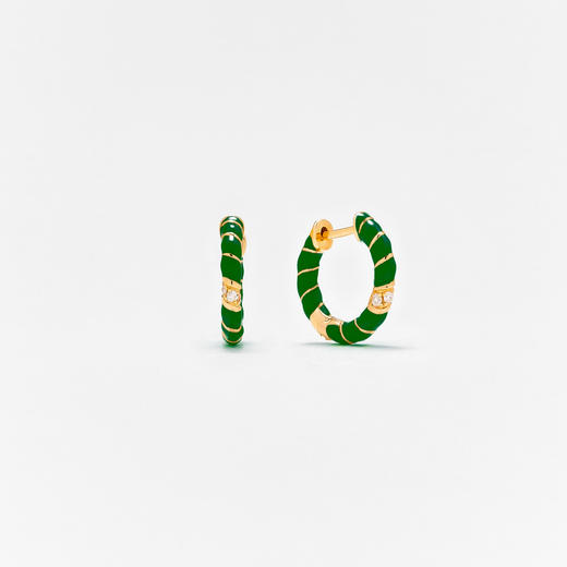 订购10周到｜Yvonne Leon-Les Torsades-9K黄金 珐琅 钻石 麻花 耳环（祖母绿色）［法国设计师］ 商品图0