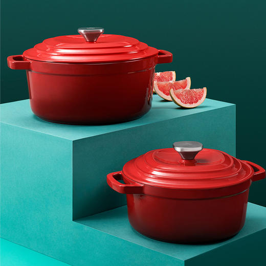 美珑美利 缤彩C+珐琅铸铁锅汤锅提香红26cm 商品图3