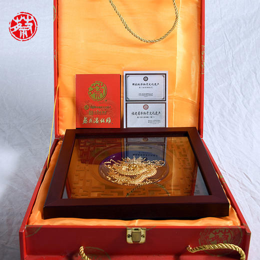 中华老字号蔡氏漆线雕正龙盘挂屏（4英寸蓝）送礼必备 商品图4