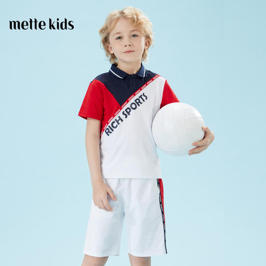 mettekids儿童短袖T恤男童两件套凉爽潮透气上衣polo衫五分裤夏装 商品图0