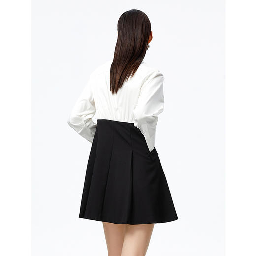 NEELLY纳俪衬衫拼接黑白撞色连衣裙女收腰简约通勤秋季A字裙中长N22081Y01068 商品图4