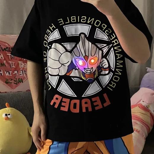 纯棉发光T恤男女短袖宽松上衣奥特曼儿童纯棉上衣轻拍发光亲子装七夕情人节 商品图2