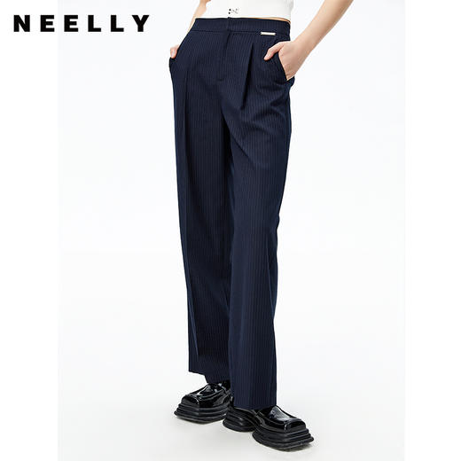 NEELLY纳俪条纹西裤女垂感高级感休闲裤秋季新款宽松直筒阔腿裤N22081H01061 商品图0