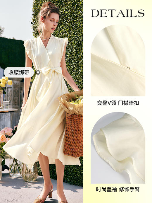 欧芮儿OLrain法式白色连衣裙女夏季2022气质设计感收腰休闲长裙 商品图0