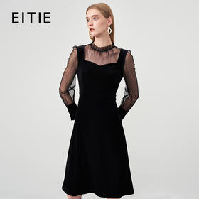EITIE爱特爱秋款舒适简约镂空花边修身a字裙连衣6707435