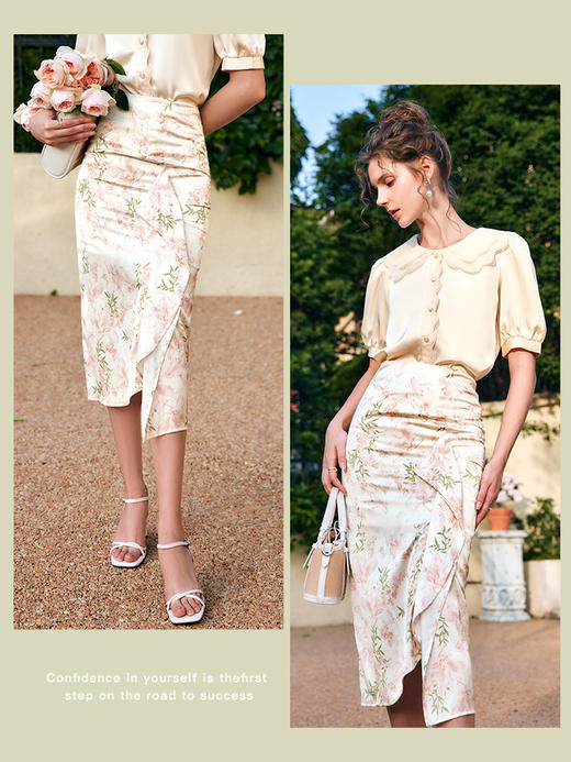 欧芮儿OLrain法式娃娃领缎面衬衫女夏季2022新款泡泡袖减龄小衫 商品图3