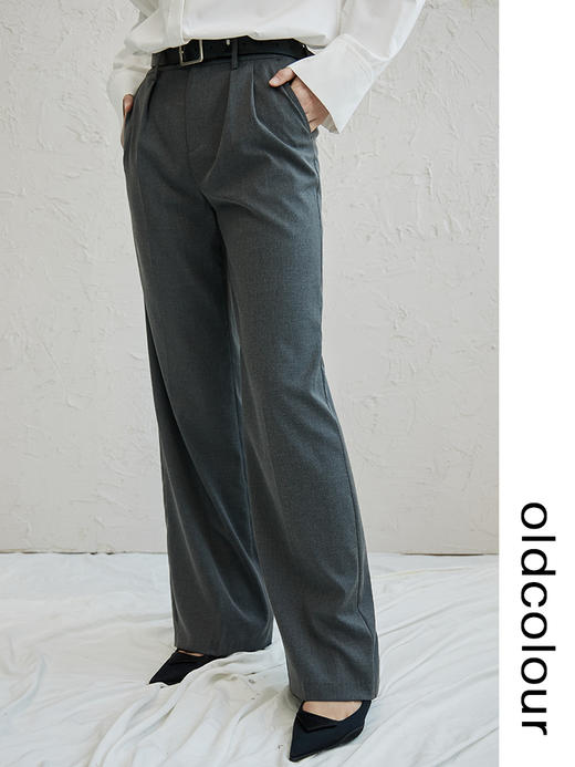 oldcolour灰色直筒西装阔腿裤早秋2022秋季高腰垂感休闲拖地裤女 商品图2