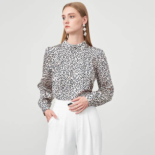 EITIE爱特爱秋冬新款修身显瘦百搭印花立领衬衣上衣小上衣6713410 商品图1