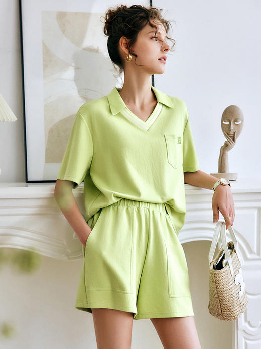 欧芮儿OLrain法式休闲时尚套装女夏季2022年新款T恤短裤两件套 商品图1