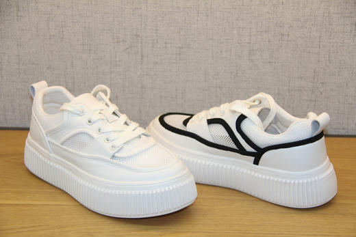 豪行2022年夏季款22278672真皮单网厚底运动板鞋网眼透气小白鞋女 专柜正品 商品图3