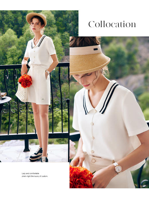 欧芮儿OLrain法式白色短袖Polo领t恤女夏季2022新款时尚休闲上衣 商品图0