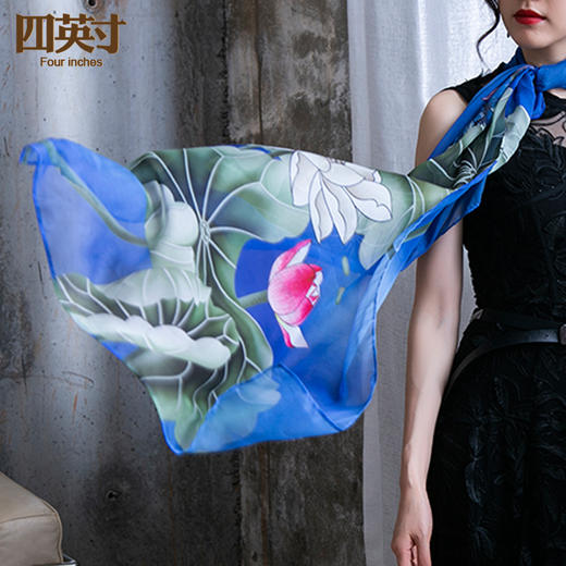 四英寸原创设计荷韵系列典藏款印花披肩百搭丝巾87268 商品图4