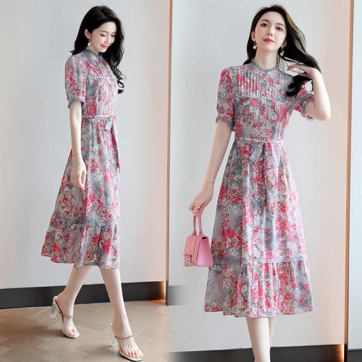 法式减龄，碎花修身显瘦连衣裙（配腰带）HR-YJHE2107 商品图4
