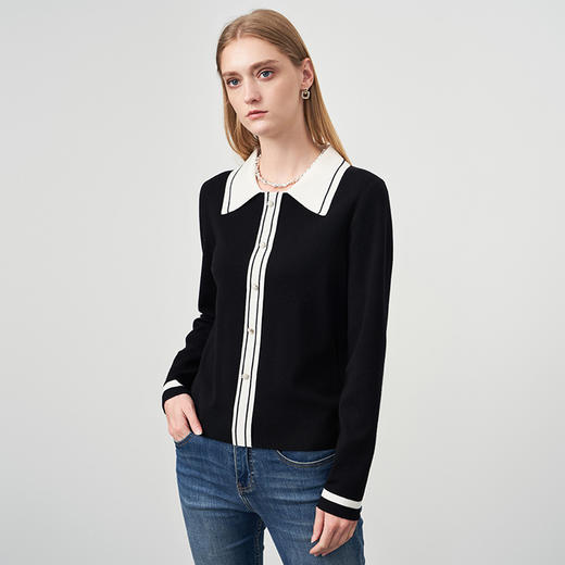 EITIE爱特爱秋季新品时尚拼接针织衫优雅打底衫女6701411 商品图8
