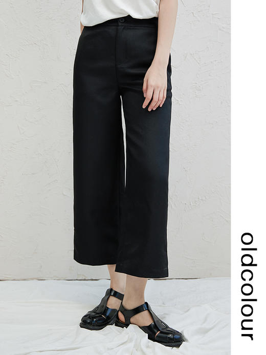 oldcolour黑色休闲直筒阔腿裤早秋2022新款薄款宽松舒适七分裤 商品图2