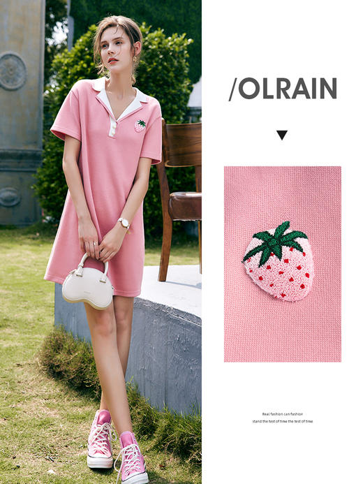 欧芮儿粉色polo连衣裙女夏季2022年新款收腰显瘦气质刺绣卫衣裙 商品图0