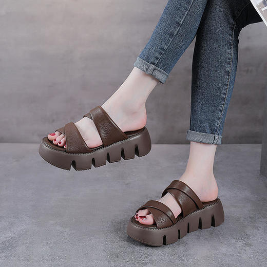 YR 817真皮一字拖平底沙滩鞋软底头层牛皮凉拖拖鞋 商品图0