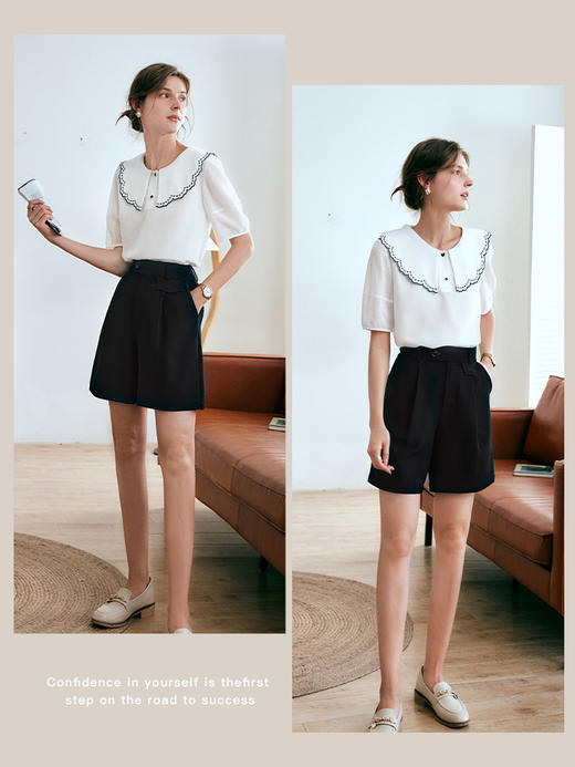 欧芮儿OLrain法式白色蕾丝雪纺衫女夏季2022新款刺绣别致漂亮上衣 商品图3